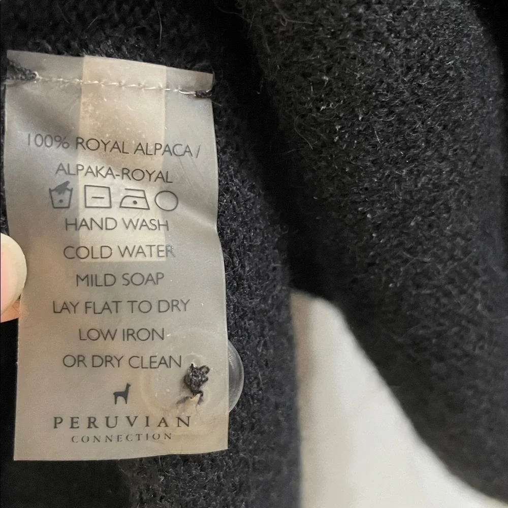 PERUVIAN CONNECTION Black Brimfield Henley Sweater Size XS 100% Royal Alpaca